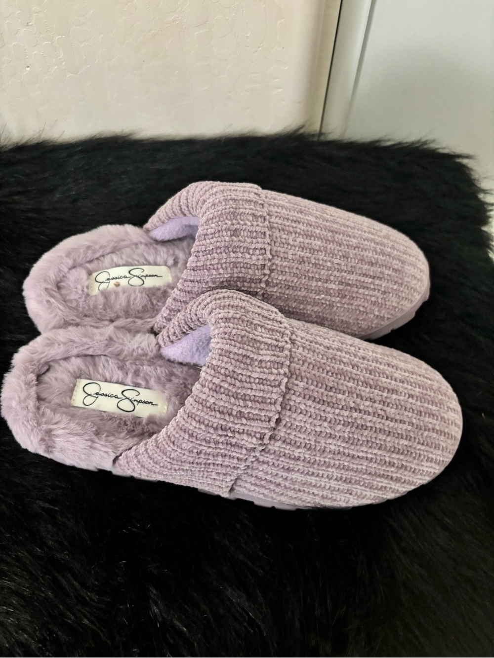NWOT Jessica Simpson Lilac Plush Chenille Slide Slippers, Size 8/9